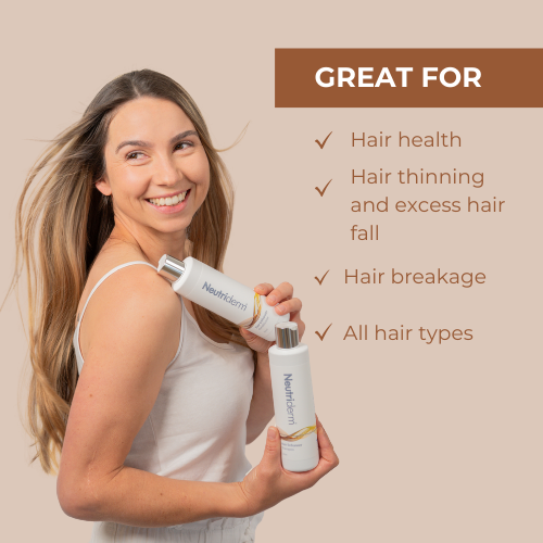 Neutriderm Hair Enhancer Conditioner recommended for hair health, hair thinning, hair breakage, and suitability for all hair types.