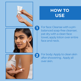 Directions for Neutriderm Moisturising Lotion: For face, apply after cleansing; for body, apply after showering for hydration.