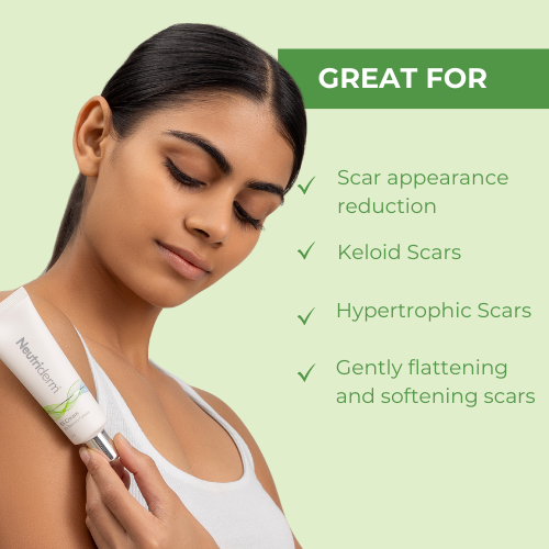 Neutriderm KS Cream is great for reducing the appearance of keloid and hypertrophic scars, and gently flattening and softening scar tissue.