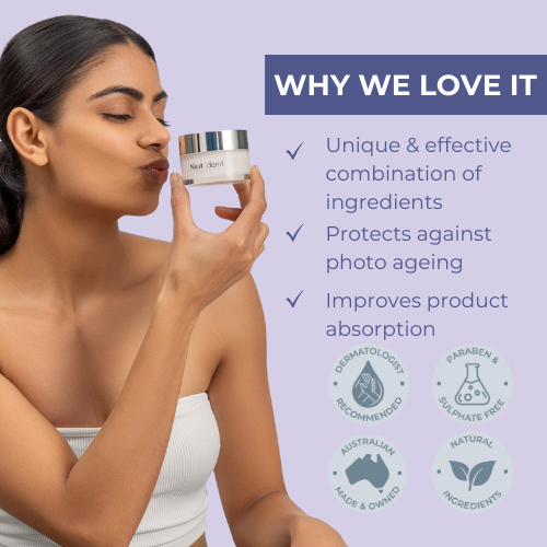 Benefits of Neutriderm C Scrub include a unique ingredient blend, protection against photoageing, and improved product absorption.
