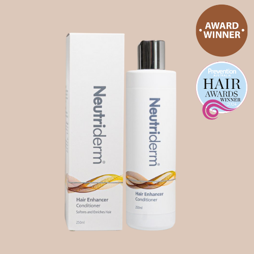 Neutriderm Hair Enhancer Conditioner, 250ml, with packageing displayed and featuring the Prevention Healthy Hair Awards Winner badge for hair conditioning. 