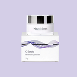 Neutriderm C Scrub, 50g, displayed with packageing, formulated as an illuminating exfoliant for rejuvenated skin. 