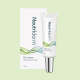 Neutriderm KS Cream, 50ml, displayed with packageing, designed to reduce the appearance of scars and promote skin renewal. 