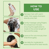 Steps for using Neutriderm Anti-Dandruff Shampoo: apply, massage, leave for a minute, rinse, and use daily for results.