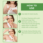 Steps for using Neutriderm Oil Regulator Lotion: cleanse skin, apply to face or body, and use daily for best results. 