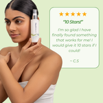 Customer testimonial for Neutriderm Oil Regulator Lotion, praising its effectiveness and giving it a ten-star rating. 