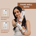 Neutriderm Hair Enhancer Lotion displayed with complementary products: Hair Enhancer Shampoo and Hair Enhancer Conditioner. 